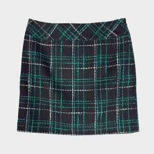 Ann Taylor LOFT Outlet 6 Pencil Skirt Green Plaid Polyester Acrylic Side Zip